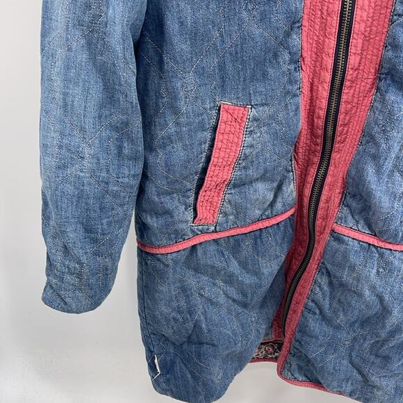 Free People Belario reversible paisley denim full zip midi length jacket - Picture 3 of 9